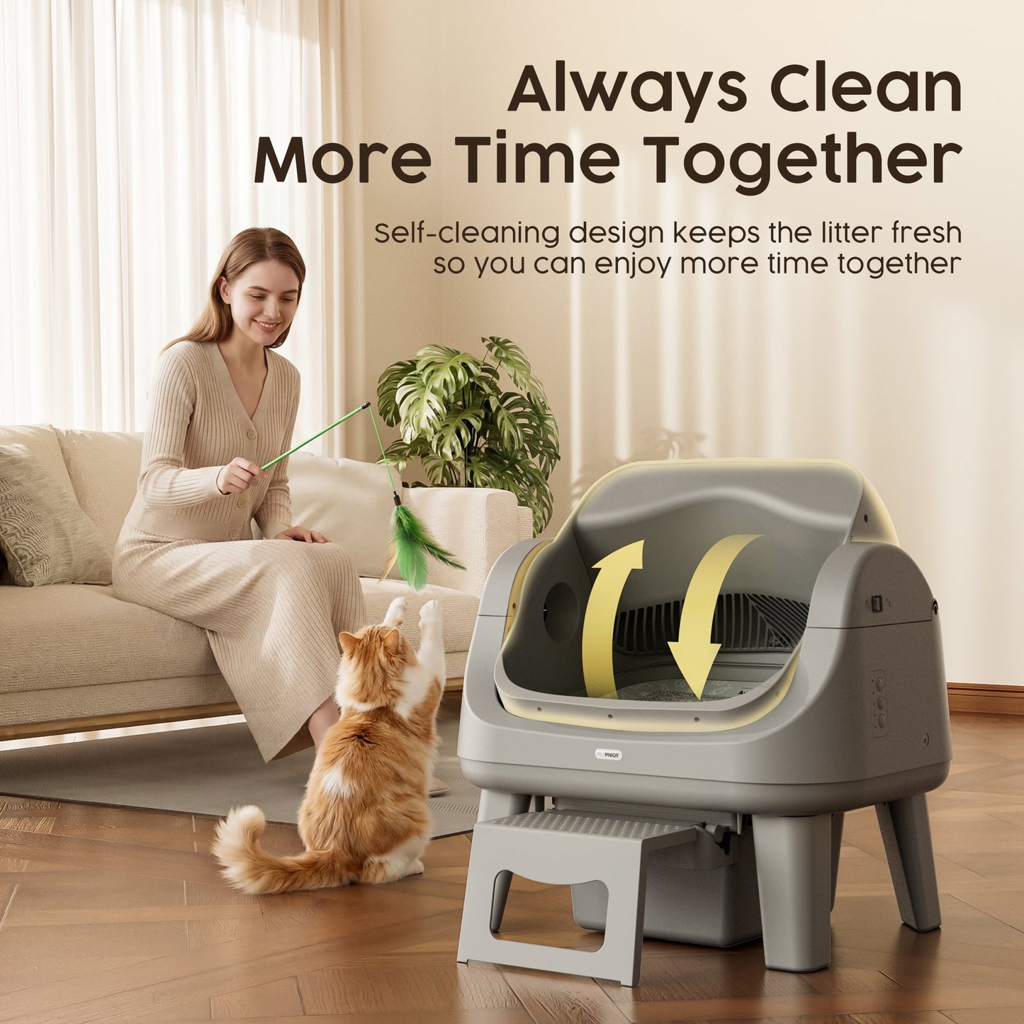 PetPivot AutoScooper 12 Automatic Cat Litter Box Self-Cleaning with Safety Protection, Liners, Front Entry Step Included, Full Grey