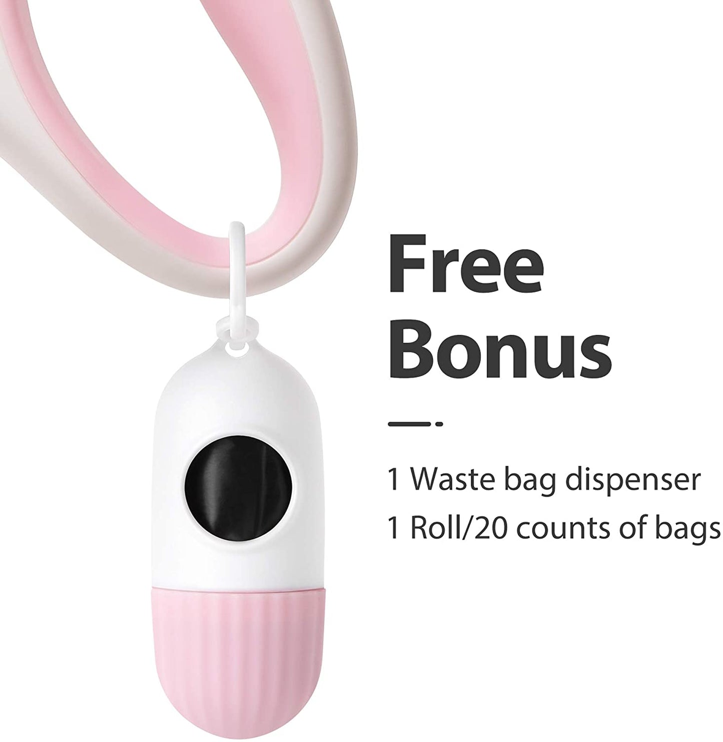Retractable Dog Leash with Dispenser and Poop Bags, 10Ft, White & Pink | Pet Walking Leash for X-Small Dog or Cat up to 18 Lbs, Anti-Slip Handle, Tangle Free, Reflective Nylon Tape