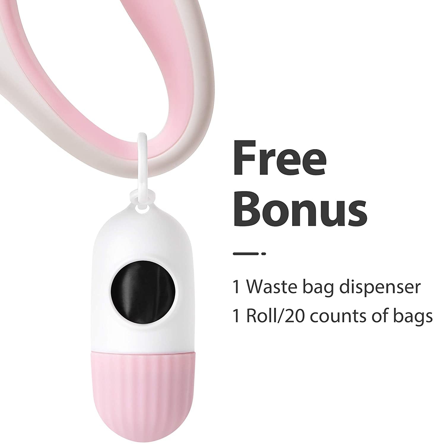Retractable Dog Leash with Dispenser and Poop Bags, 10Ft, White & Pink | Pet Walking Leash for X-Small Dog or Cat up to 18 Lbs, Anti-Slip Handle, Tangle Free, Reflective Nylon Tape