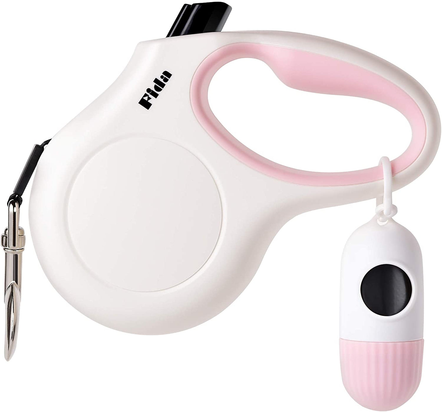 Retractable Dog Leash with Dispenser and Poop Bags, 10Ft, White & Pink | Pet Walking Leash for X-Small Dog or Cat up to 18 Lbs, Anti-Slip Handle, Tangle Free, Reflective Nylon Tape