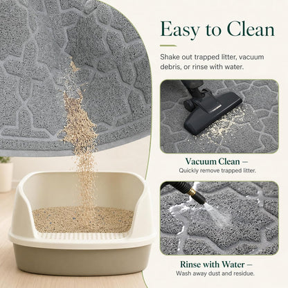 Cat Litter Mat, Easy Clean Trapping PVC Mat, 35.4" X 23.6", Waterproof Backing, Non Slip Bottom, Scatter Control Pad for Litter Box, Dark Grey