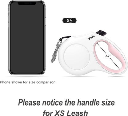 Retractable Dog Leash with Dispenser and Poop Bags, 10Ft, White & Pink | Pet Walking Leash for X-Small Dog or Cat up to 18 Lbs, Anti-Slip Handle, Tangle Free, Reflective Nylon Tape