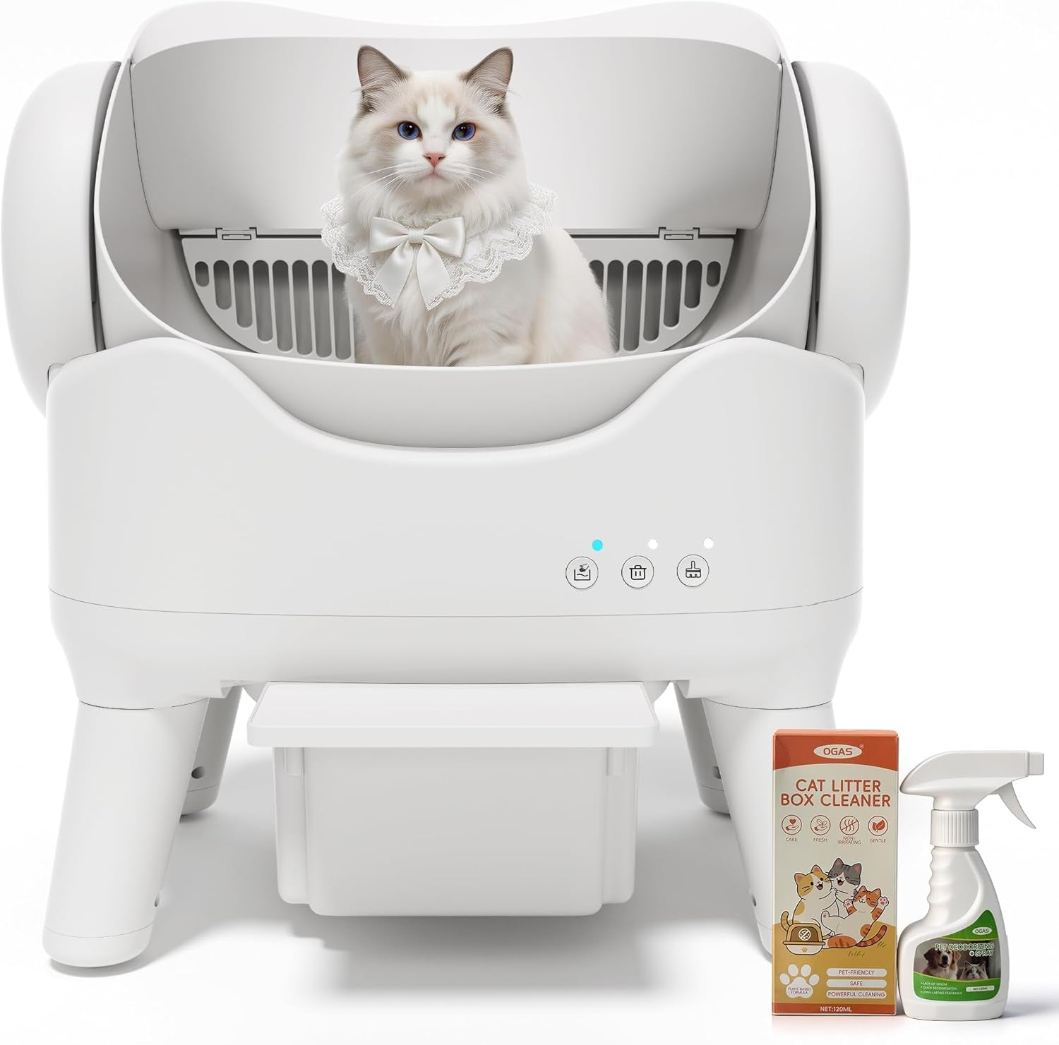 Automatic Self-Cleaning Cat Litter Box for Large Cats & Multi-Cat Homes, Smart Electric Auto Cleaning Litter Box with Litter Mat & 2 Cleaning Solutions, Ideal for Busy Homes & Apartments