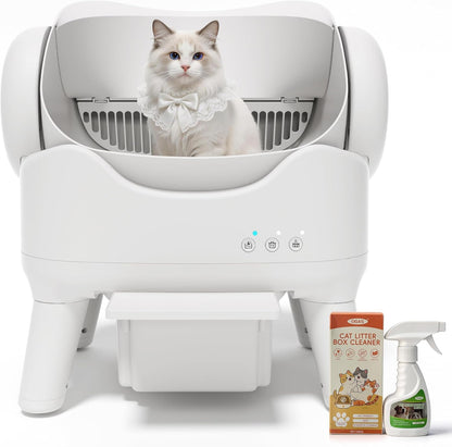 Automatic Self-Cleaning Cat Litter Box for Large Cats & Multi-Cat Homes, Smart Electric Auto Cleaning Litter Box with Litter Mat & 2 Cleaning Solutions, Ideal for Busy Homes & Apartments