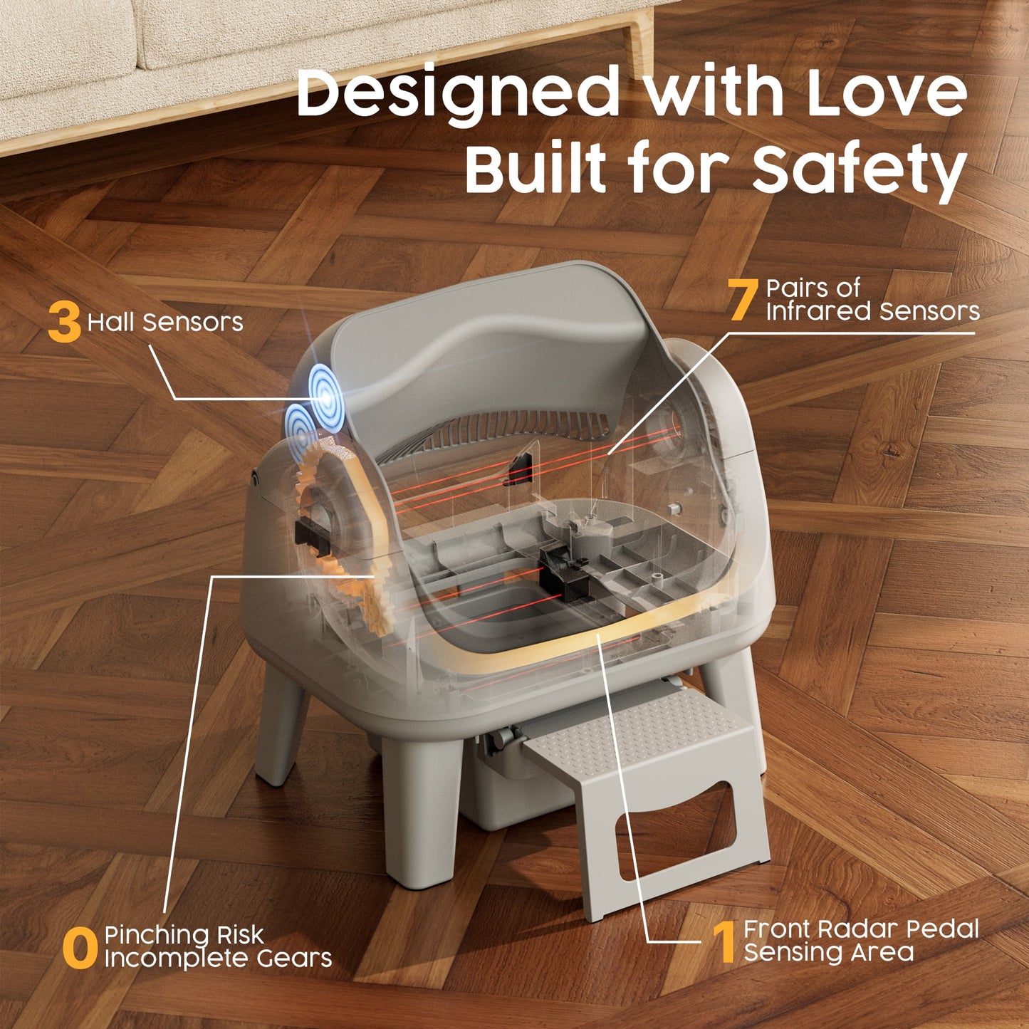 PetPivot AutoScooper 12 Automatic Cat Litter Box Self-Cleaning with Safety Protection, Liners, Front Entry Step Included, Full Grey