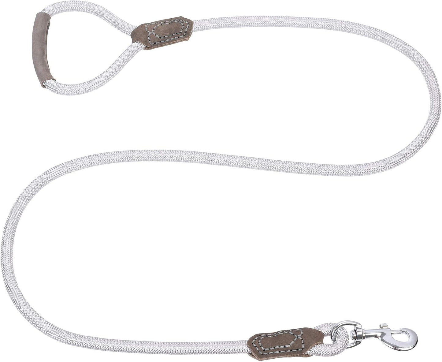 Dog Leash with Genuine Leather-Wrapped Ends/Handle, 4/5/6FT | Tangle-Free 360° Swivel Clasp Heavy Duty Rope Leash | Small Medium Large Dogs | Daily Walking (Silver,60 Inch, 1/2")