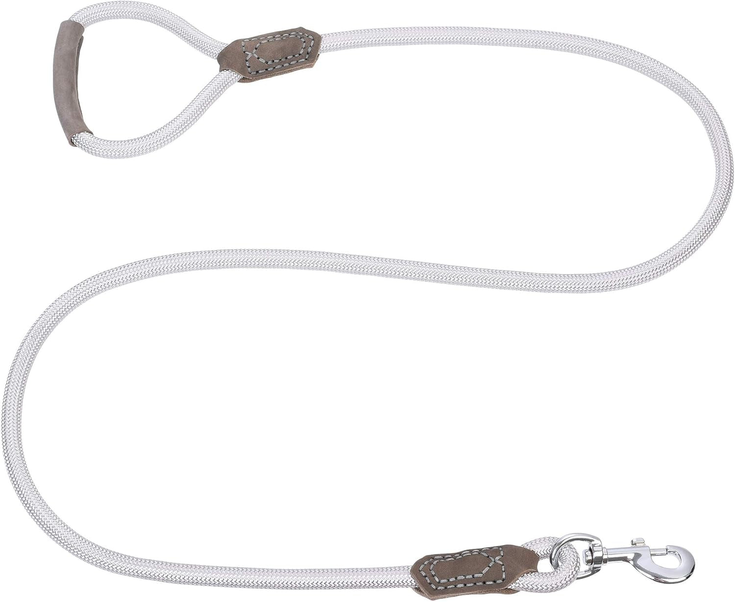Dog Leash with Genuine Leather-Wrapped Ends/Handle, 4/5/6FT | Tangle-Free 360° Swivel Clasp Heavy Duty Rope Leash | Small Medium Large Dogs | Daily Walking (Silver,60 Inch, 1/2")