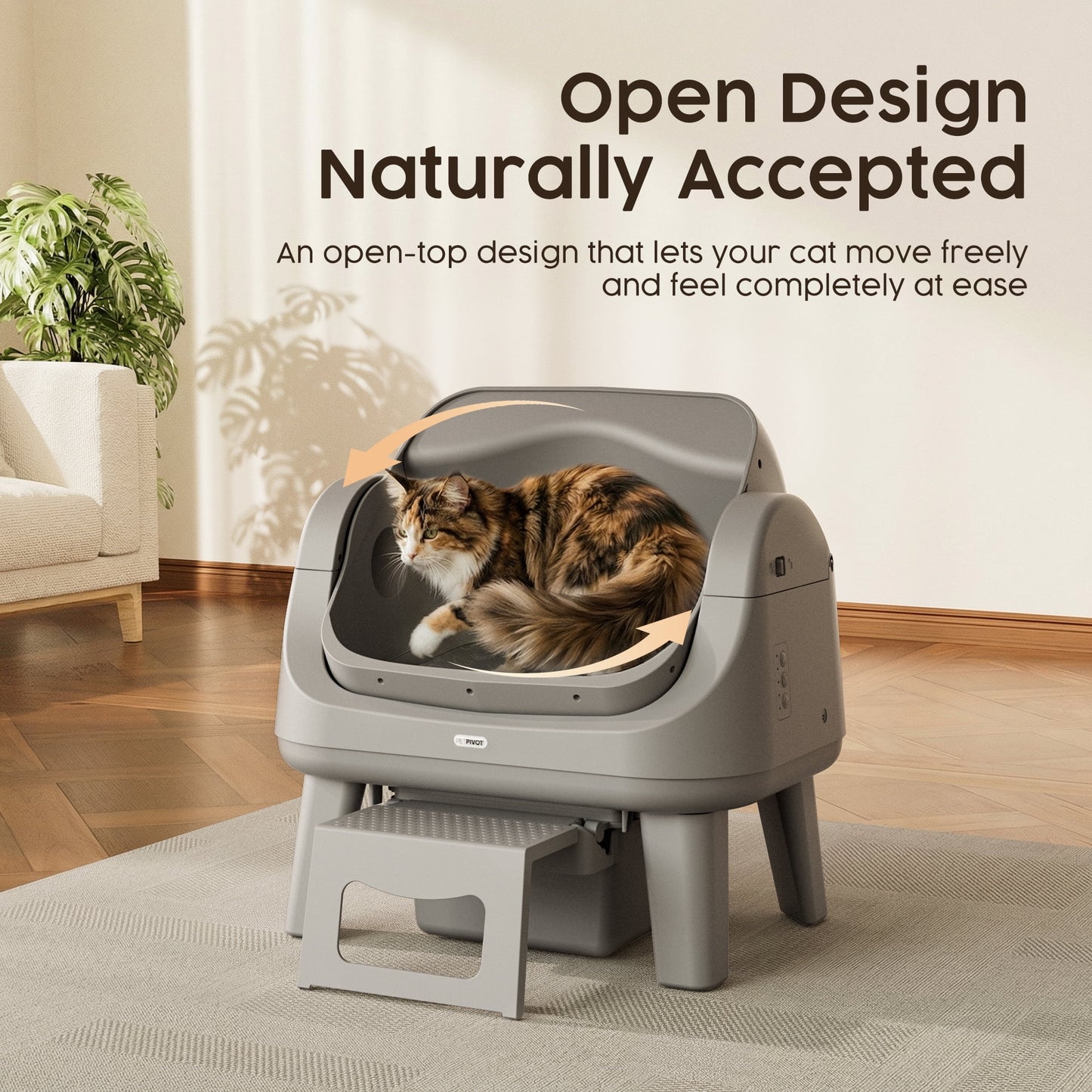 PetPivot AutoScooper 12 Automatic Cat Litter Box Self-Cleaning with Safety Protection, Liners, Front Entry Step Included, Full Grey