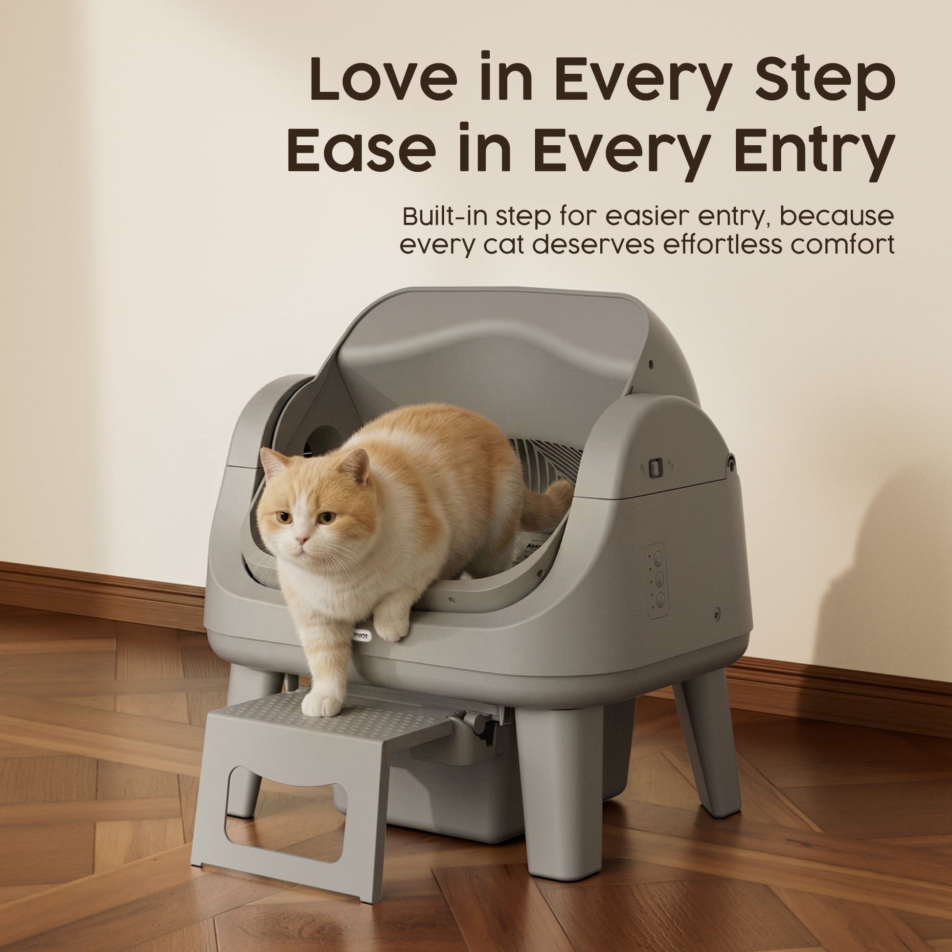 PetPivot AutoScooper 12 Automatic Cat Litter Box Self-Cleaning with Safety Protection, Liners, Front Entry Step Included, Full Grey