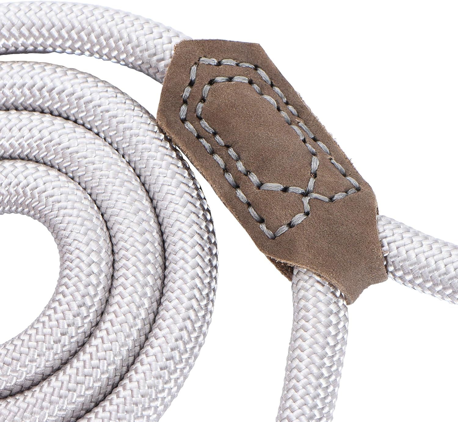 Dog Leash with Genuine Leather-Wrapped Ends/Handle, 4/5/6FT | Tangle-Free 360° Swivel Clasp Heavy Duty Rope Leash | Small Medium Large Dogs | Daily Walking (Silver,60 Inch, 1/2")