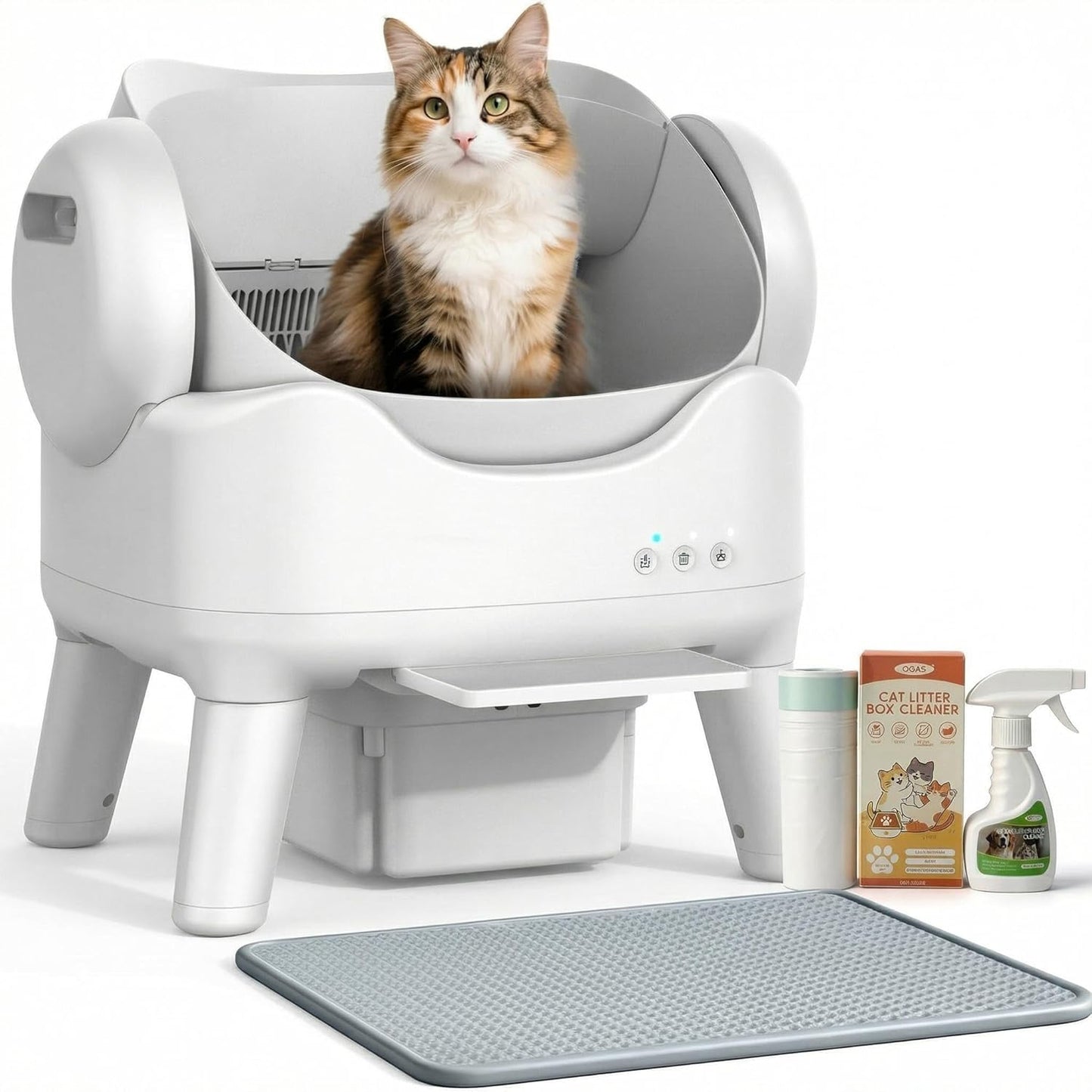 Automatic Self-Cleaning Cat Litter Box for Large Cats & Multi-Cat Homes, Smart Electric Auto Cleaning Litter Box with Litter Mat & 2 Cleaning Solutions, Ideal for Busy Homes & Apartments