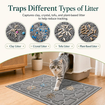 Cat Litter Mat, Easy Clean Trapping PVC Mat, 35.4" X 23.6", Waterproof Backing, Non Slip Bottom, Scatter Control Pad for Litter Box, Dark Grey