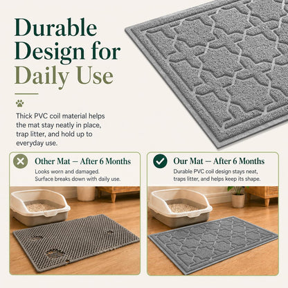 Cat Litter Mat, Easy Clean Trapping PVC Mat, 35.4" X 23.6", Waterproof Backing, Non Slip Bottom, Scatter Control Pad for Litter Box, Dark Grey